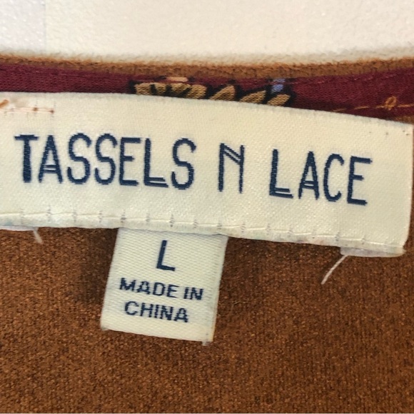 Tassels N Lace Boho Gypsy Floral Western Style Long Sleeve Dress - Picture 9 of 10